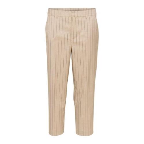 Straight-leg Cropped Pants Sand/Black Pin Stripe Kaffe , Beige , Dames