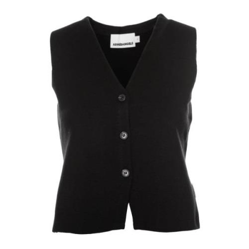 Gebreide top met V-hals en knoopsluiting Armedangels , Black , Dames