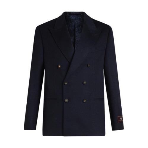 Navy Blauw Kasjmier Dubbelrijige Blazer Etro , Blue , Heren