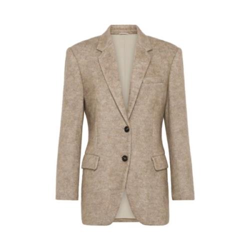 Monili Ketting Detail Blazer Brunello Cucinelli , Brown , Dames