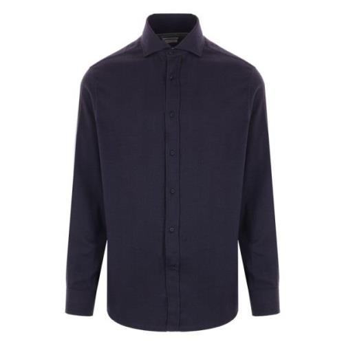 Italiaanse Katoen Lyocell Shirt Brunello Cucinelli , Blue , Heren