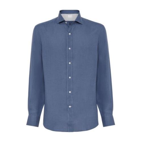 Blauwe Herenshirts Brunello Cucinelli , Blue , Heren