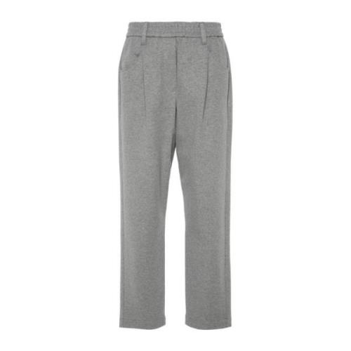 Jersey Texture Broek met Plooidetails Brunello Cucinelli , Gray , Dame...