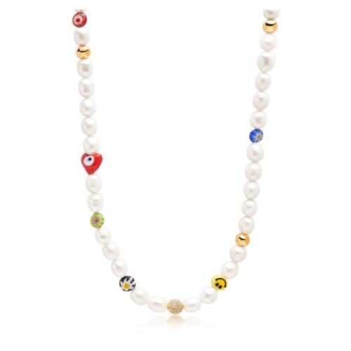 Womens Smiley Face Pearl Necklace with Assorted Beads Nialaya , Yellow...