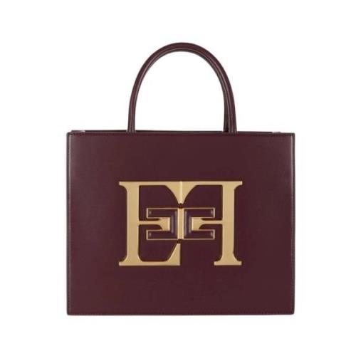 Bordeaux Medium Handtas met Logo Elisabetta Franchi , Red , Dames