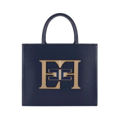 Blauwe Medium Handtas met Logo Elisabetta Franchi , Blue , Dames