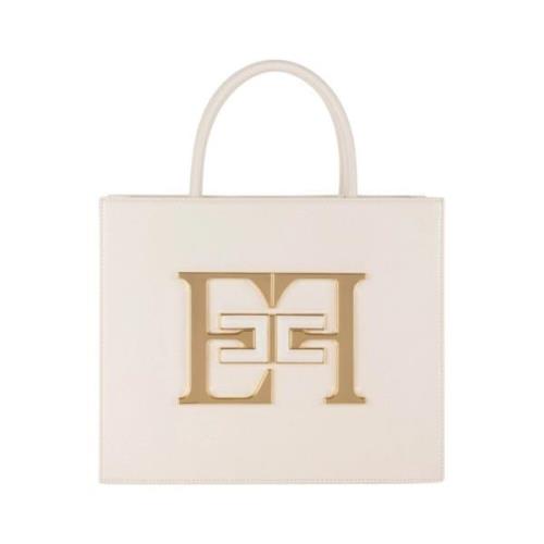 Stijlvolle Middelgrote Handtas met Logo Elisabetta Franchi , Beige , D...