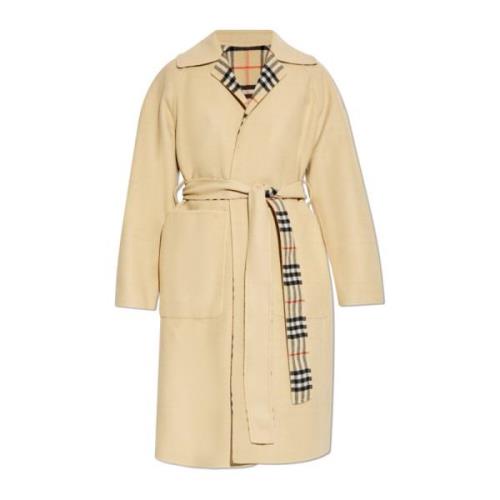 Wollen jas met riem Burberry , Beige , Dames