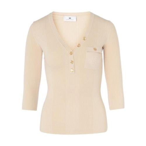 Lattice Gebreide Top Elisabetta Franchi , Brown , Dames