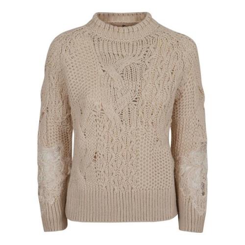 Kantdetail Wollen Trui Ermanno Scervino , Beige , Dames