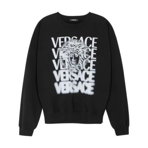 Logo-print katoenen sweatshirt Versace , Black , Heren