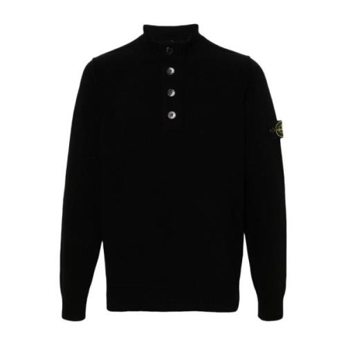 Zwarte Wollen Gebreide Trui Stone Island , Black , Heren