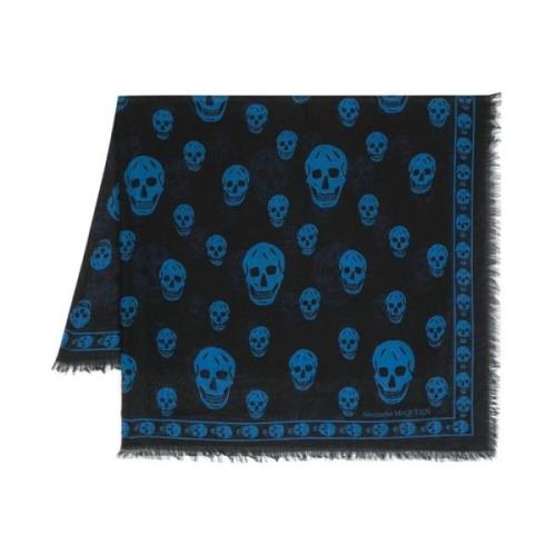 Sjaal met Skull Print en Modal Mix Alexander McQueen , Blue , Heren