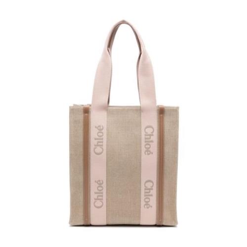 Beige Linnen Leren Lint Tas Chloé , Beige , Dames