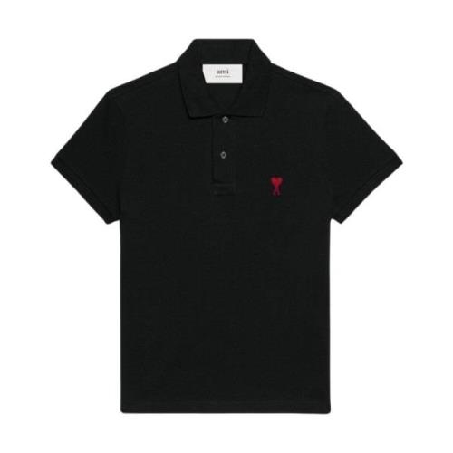 De Coeur Polo Shirt Zwart Katoen Ami Paris , Black , Heren