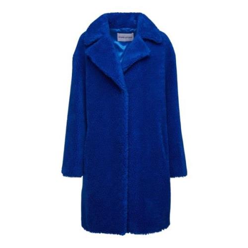 Elektrisch Blauwe Teddy Jas Cocoon Stijl Stand Studio , Blue , Dames