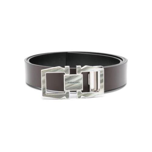 Bruin Omkeerbare Leren Riem met Gancio Gesp Salvatore Ferragamo , Brow...