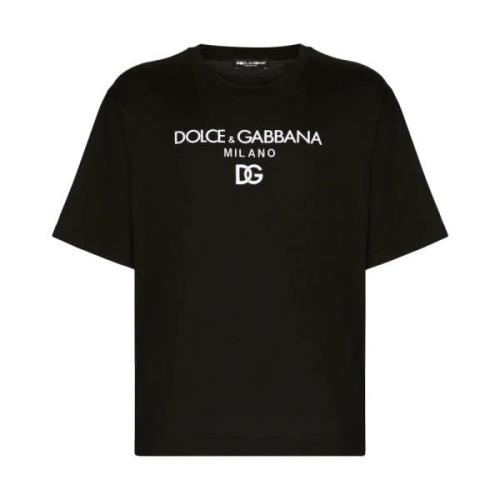 Zwarte Katoenen T-shirt met Logo Dolce & Gabbana , Black , Heren