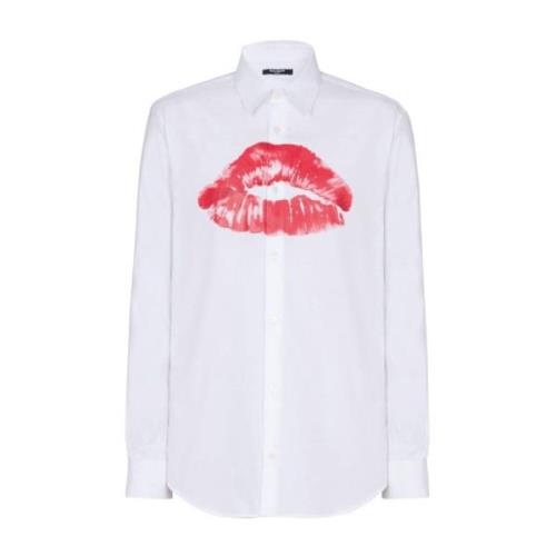 Kiss Print Poplin Shirt Balmain , White , Heren