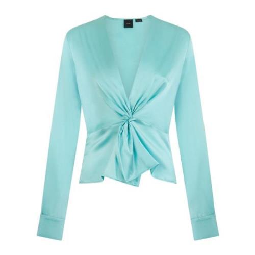 Blauwe Blouse met Lange Mouwen en Voorknoop Pinko , Green , Dames