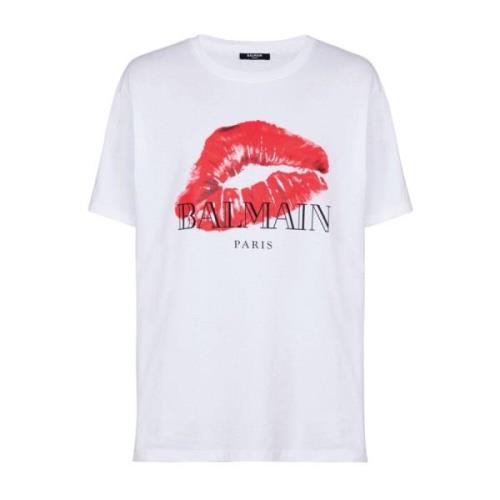 Grafische Print Crew Neck T-shirt Balmain , White , Heren