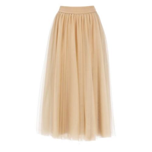 Beige Tule Rok Elastische Taille Wijd Fabiana Filippi , Beige , Dames