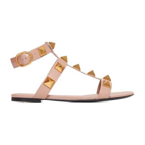 Roze Roman Stud Platte Sandalen Valentino Garavani , Pink , Dames