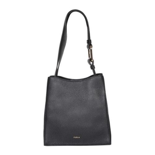 Zwarte Korrelige Leren Bucket Tas Furla , Black , Dames