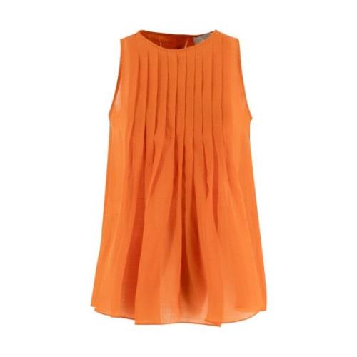 Elegante Geplooide Crew Neck Top Antonelli Firenze , Orange , Dames