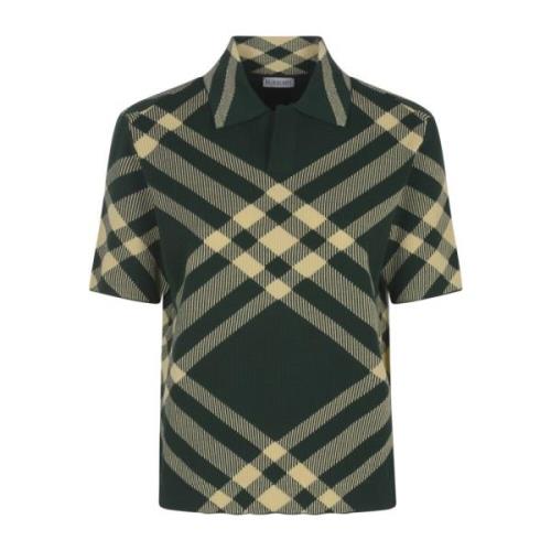 Geribbelde Merinowol Polo Shirt Burberry , Green , Dames