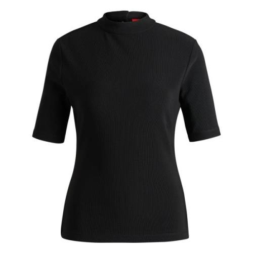 Geribbeld Jersey Top met Knoopdetails Hugo Boss , Black , Dames