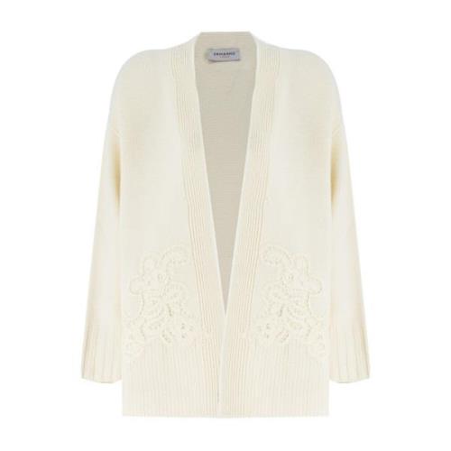 Bloemenapplicatie Ribgebreide Vest Ermanno Scervino , Beige , Dames