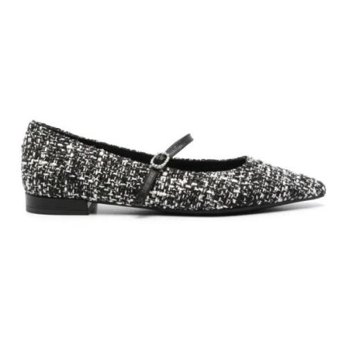 Zwarte Tweed Ballet Flats Gesp-Strap Roberto Festa , Black , Dames