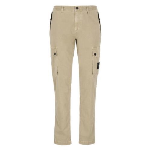 Beige Cargo Broek met Iconische Patch Stone Island , Beige , Heren