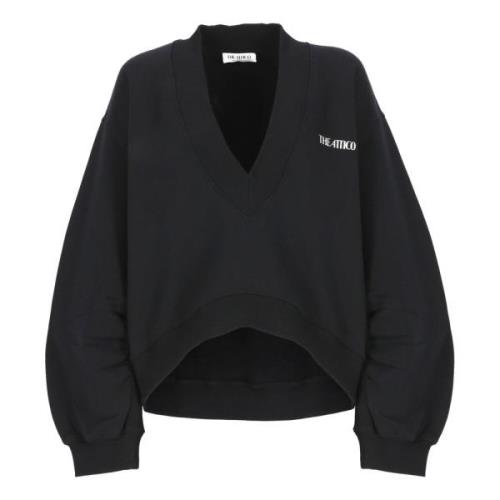 Zwarte V-hals Katoenen Sweatshirt The Attico , Black , Dames