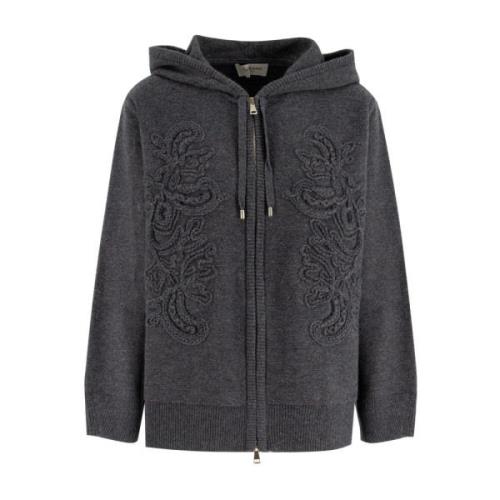 Bloemen Geborduurde Rits Hoodie Sweatshirt Ermanno Scervino , Gray , D...