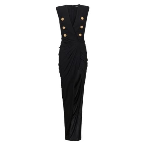 Lange op maat gemaakte krepe jurk Balmain , Black , Dames