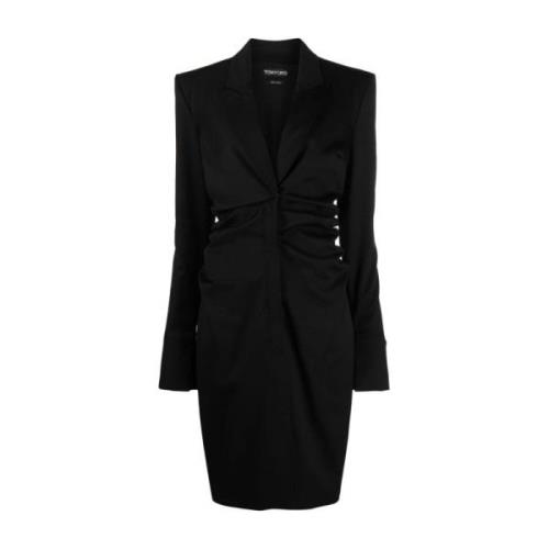 Zwarte getailleerde midi-jurk met peak revers Tom Ford , Black , Dames