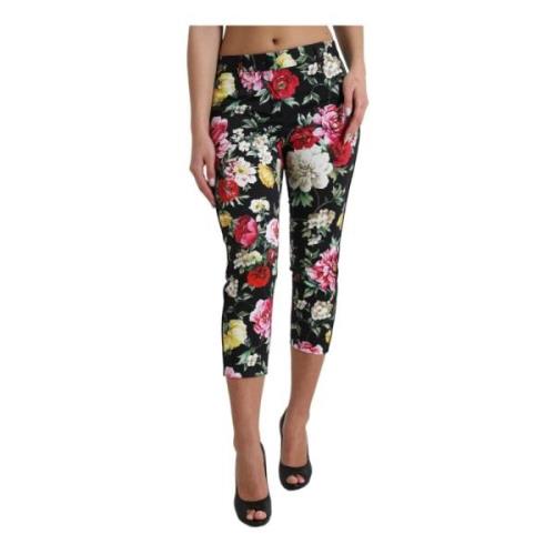 Zwarte Bloemen Mid Taille Broek Dolce & Gabbana , Multicolor , Dames