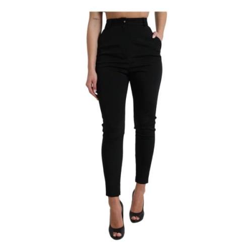 Hoge Taille Skinny Broek Ritssluiting Dolce & Gabbana , Black , Dames