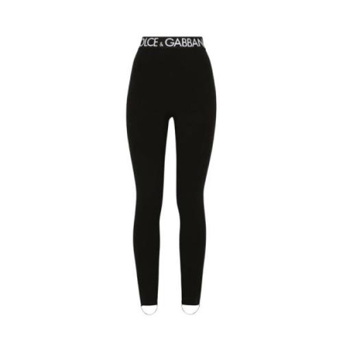 Hoge taille elastische legging met DG-logo Dolce & Gabbana , Black , D...