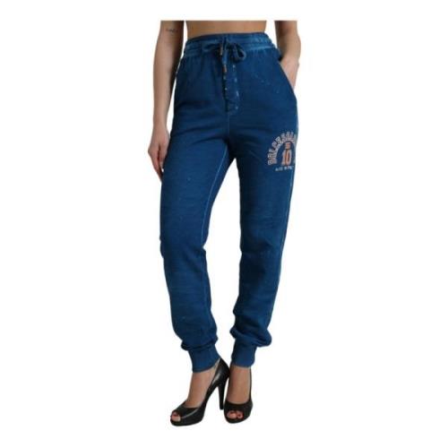 Blauwe Logo Katoenen Jogger Sweatpants Dolce & Gabbana , Blue , Dames