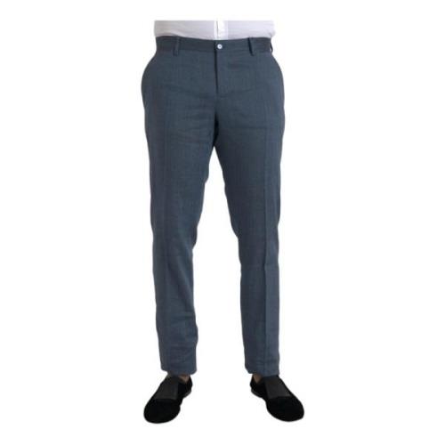 Zijden Linnen Pantalon Slim Fit Dolce & Gabbana , Blue , Heren