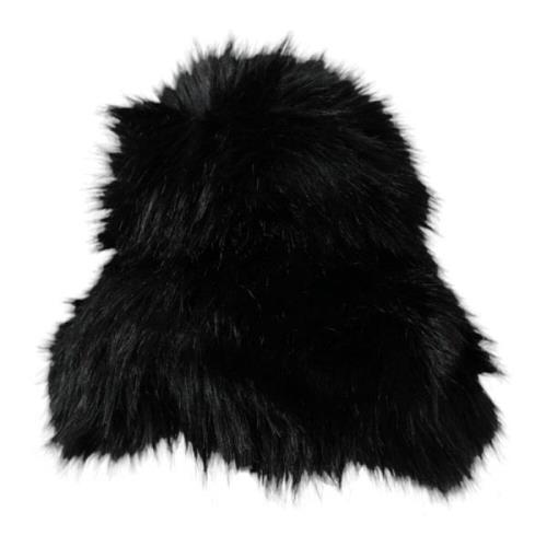 Zwarte Faux Fur Bucket Hat Dolce & Gabbana , Black , Dames