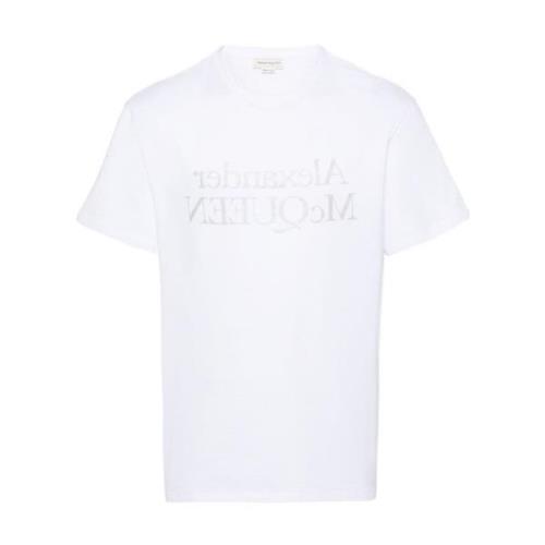 Logo Print Wit T-shirt Alexander McQueen , White , Heren