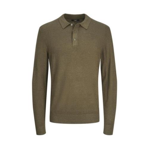 Premium Knit Polo LS Peat/Melange Groen Jack & Jones , Green , Heren