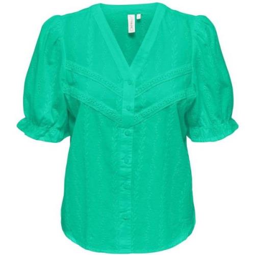 V-hals knoop top in Deep Mint Only , Green , Dames