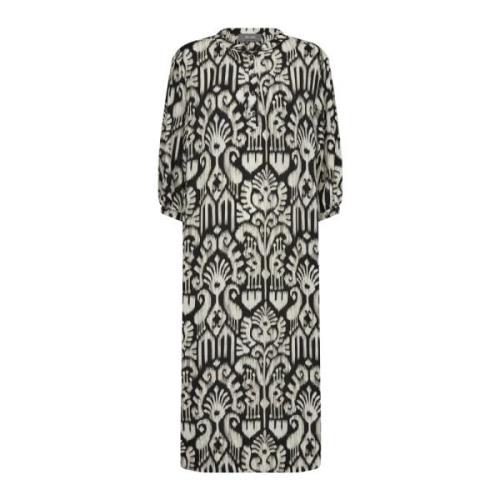 Zwarte jurk met pofmouwen en all-over print MOS Mosh , Black , Dames