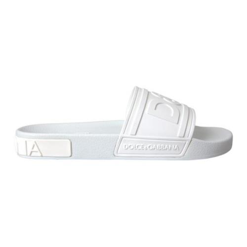 Logo Detail Rubber Slides Sandalen Dolce & Gabbana , White , Heren