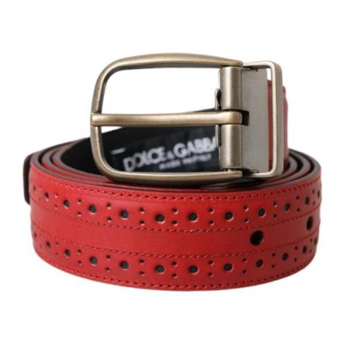 Geperforeerde Leren Riem Metalen Gesp Dolce & Gabbana , Red , Heren